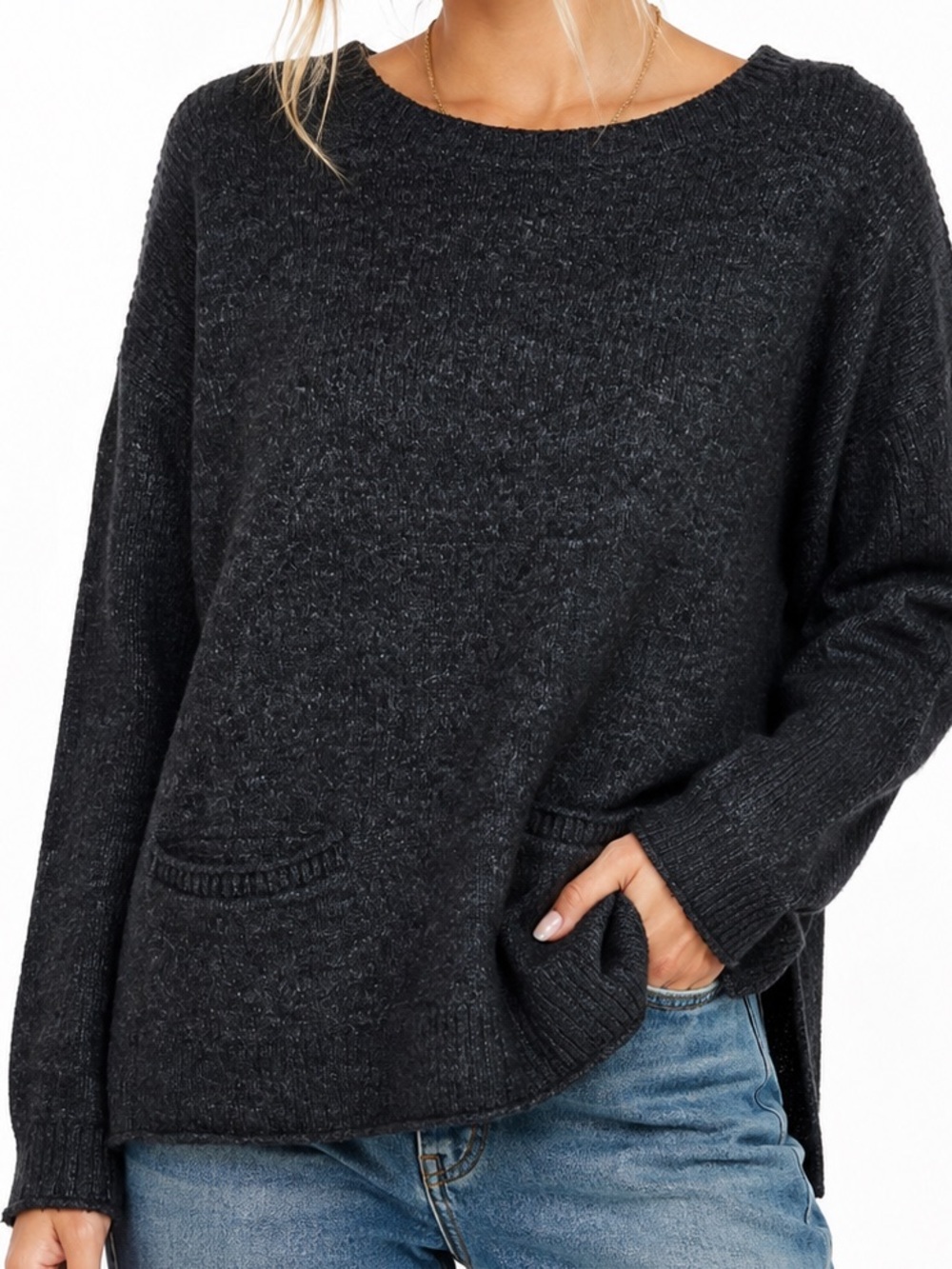 Abercrombie & Fitch Charcoal Gray Knit Pocket Cozy Warm Sweater Size S